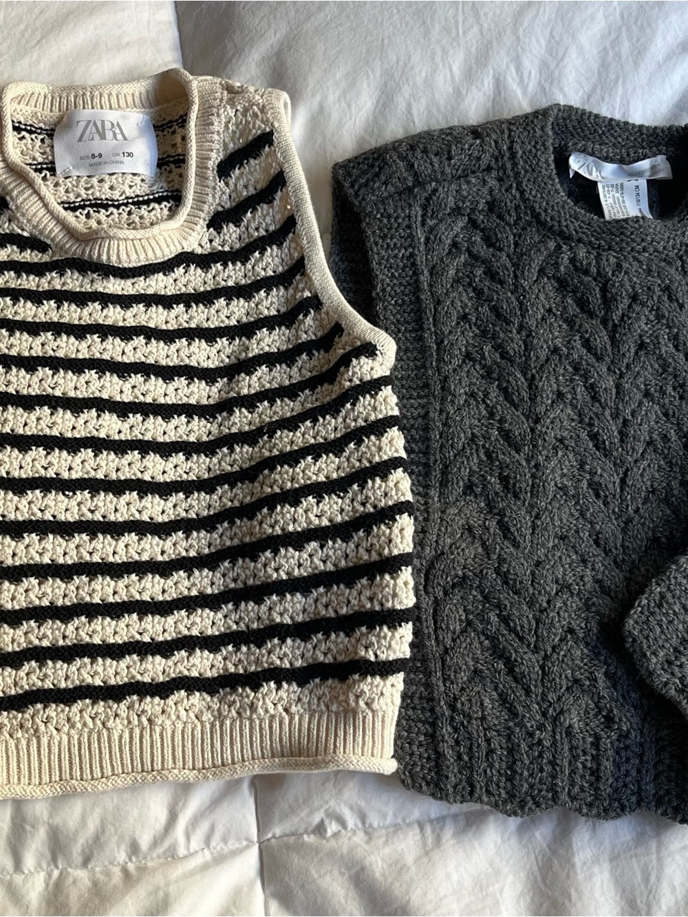 ZARA Cream & Black Striped Knit Sweater Vest + Charcoal Cable Crew Sweater vest